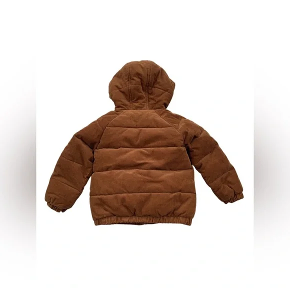 Mini Boden Size 18-24 Months Brown Corduroy Sherpa Lined Dog Hooded Puffer Coat - Picture 2 of 10